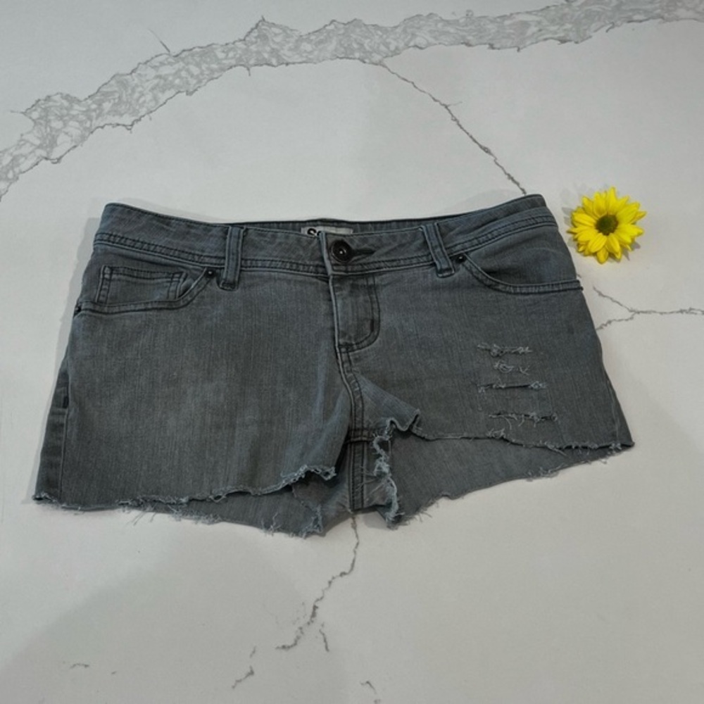 SO Gray Jean Shorts with Distressed Details